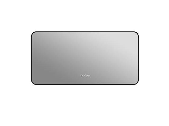 48*24 inch Black frame wall mirror with rounded corners vanity mirror, temperature display, tri color light, defogging, high-quality aluminum alloy...