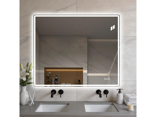 30' x 36' Frameless Front-Lit LED Bathroom Mirror with Anti-Fog, 3 Color Temperatures, Stepless Dimming, Smart Memory Function, Shatter-Resistant...