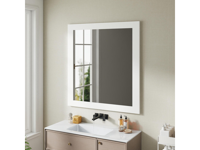 Revitalize Your Bathroom with This Exquisite 32-inch Square Matte White Mirror!