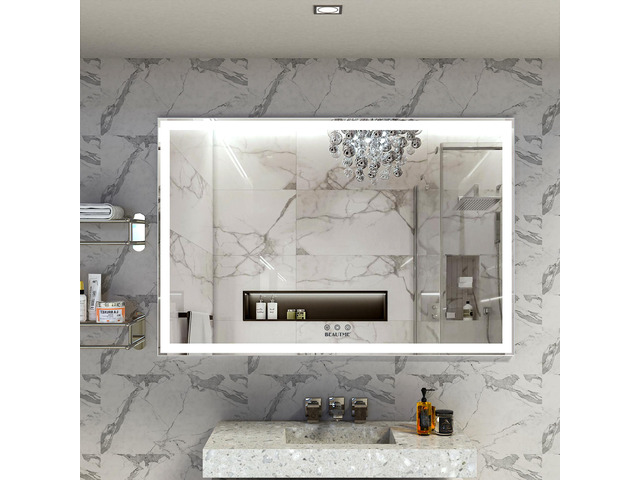 60x40 inch Oversized LED Bathroom Mirror Wall Mounted Mirror with 3 Color Modes Aluminum Frame Large Wall Mirror for Bathroom