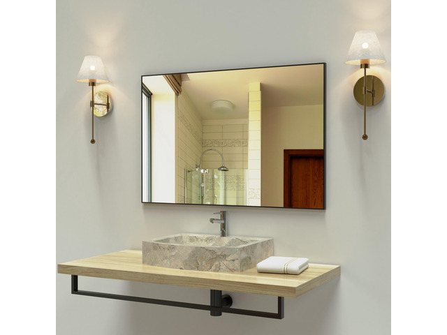 36x24 inches Modern Black Bathroom Mirror with Aluminum Frame Vertical or Horizontal Hanging Decorative Wall Mirrors for Living Room Bedroom
