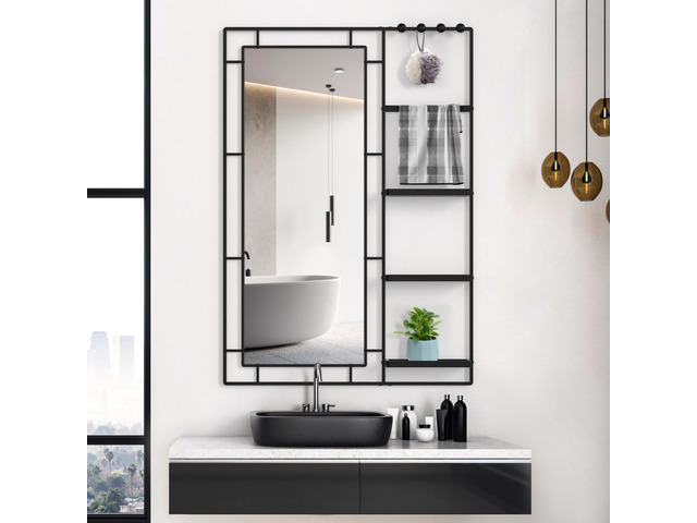 30X44 Ines Modern Vanity Mirror with Multi-functional Shelf, Large bathroom Mirror, Black Frame Decoration Mirror, Suitable for Bathroom, Living...