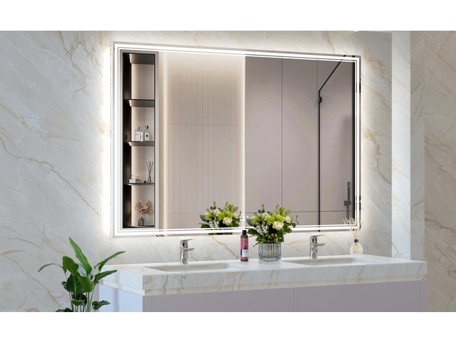 60x40 inch Oversized LED Bathroom Mirror Wall Mounted Mirror with 3 Color Modes Aluminum Frame Large Wall Mirror for Bathroom
