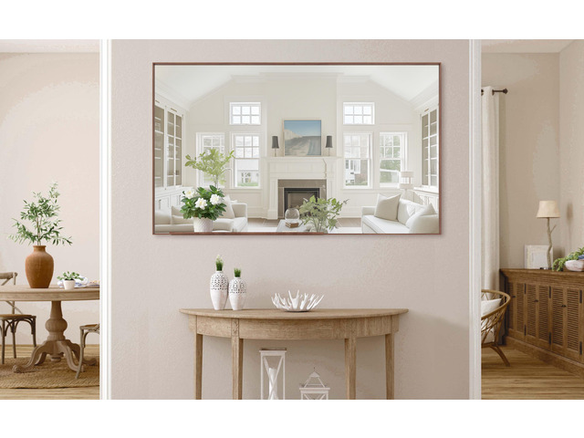 60*36' Oversized Modern Rectangle Bathroom Mirror with walnut Frame Decorative Large Wall Mirrors for Bathroom Living Room Bedroom Vertical or...
