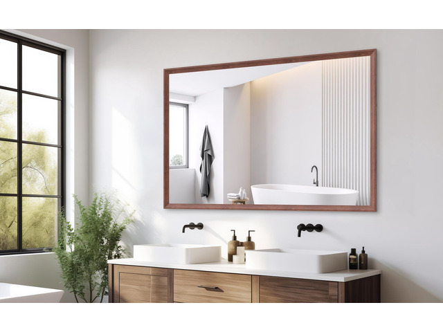 60'x40' Oversized Modern Rectangle Bathroom Mirror with walnut Frame Decorative Large Wall Mirrors for Bathroom Living Room Bedroom Vertical or...