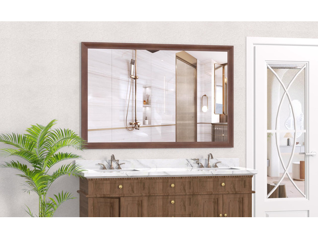 60'x40' Oversized Modern Rectangle Bathroom Mirror with walnut Frame Decorative Large Wall Mirrors for Bathroom Living Room Bedroom Vertical or...