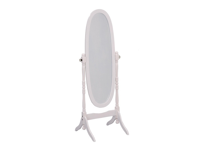 59.25' Tall Standing Wooden Floor Mirror with White finish, Oval Shape