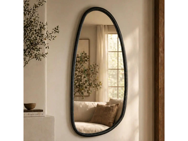 Wall Mirror with Blackwash Mango Wood Frame, Black, 28x60'