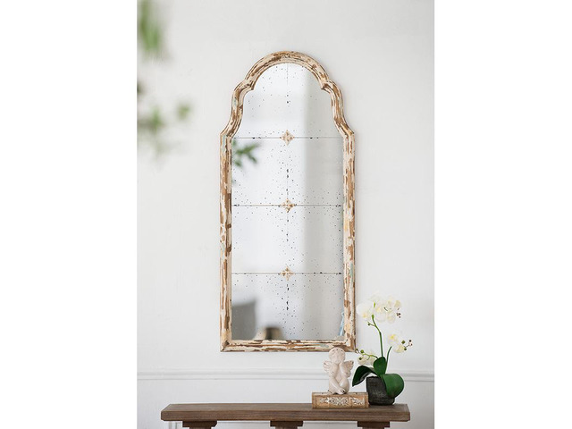 22' x 48' Large Cream & Gold Framed Wall Mirror, Wood Arched Mirror with Decorative Window Look for Living Room, Bathroom, Entryway