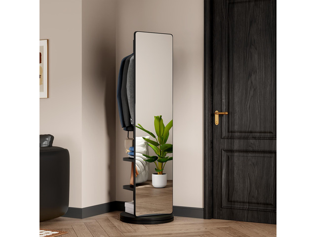 360° Rotating 69'x20' Multifunctional Full Length Mirror with Hook Storage Rack Coat Rack with Mirror Solid Wood Floor Mirror Bedroom Living Room...