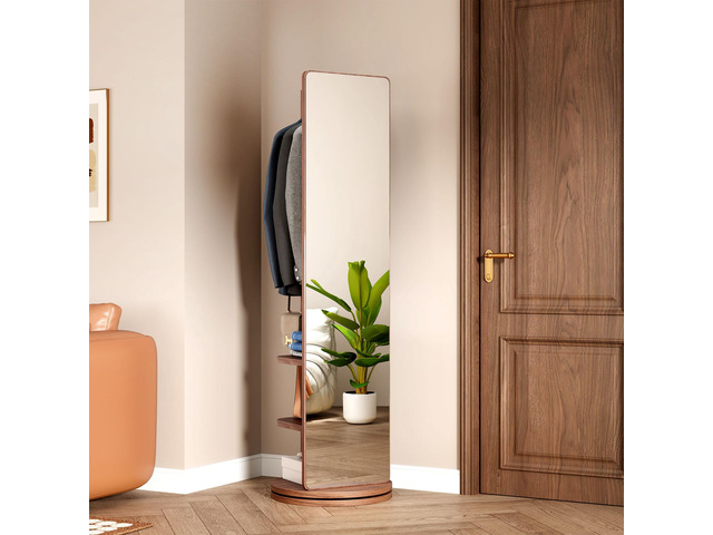 360° Rotating 69'x20' Multifunctional Full Length Mirror with Hook Storage Rack Coat Rack with Mirror Solid Wood Floor Mirror Bedroom Living Room...