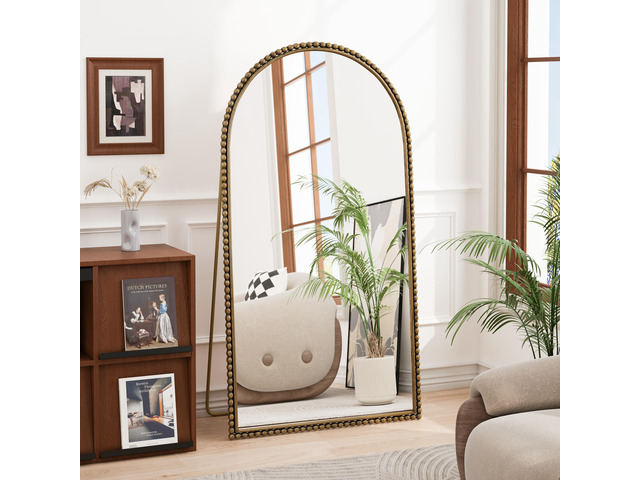 Iron Arch Retro Full Length Mirror With Supporting Feet, For Living Room, Bedroom (Gold)