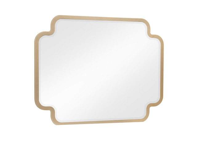 Lexington Modern Bedroom Mirror in Beige with Sculpted Frame and Gold Accents (Dresser not included)