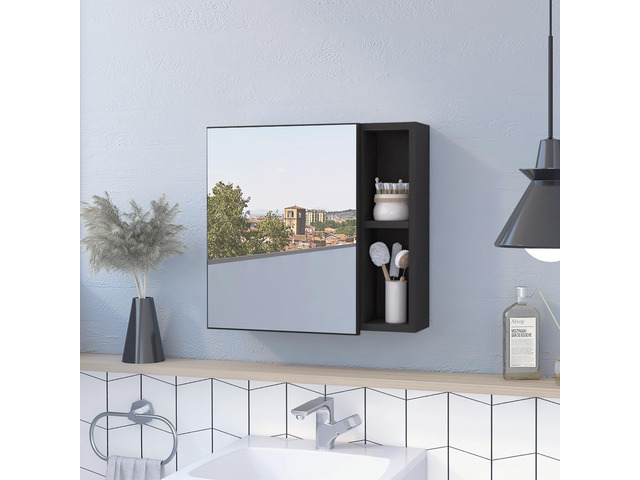 Oman Medicine Cabinet, Three Internal Shelves, Single Door, Two External Shelves -Black
