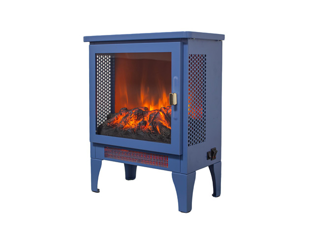 18 Inch Freestanding Electric Fireplace Stove Heater With 3D Flame Effect,Classic Blue