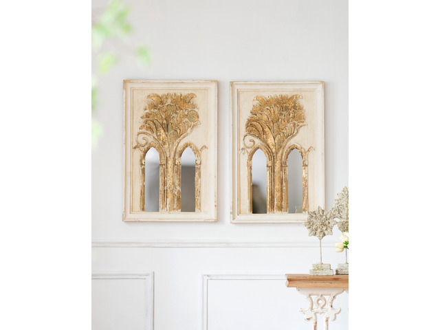 20.1x2x29.9' Mid-Century Modern Wall Mirror with Gold Leaf Details, Set of 2