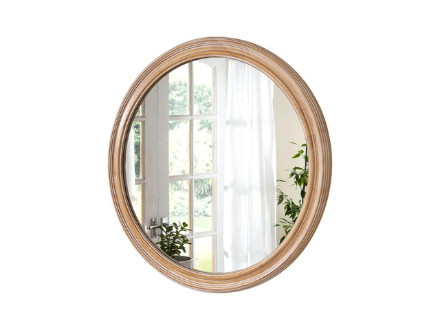 27.5 inches Round Wall Mirror for Bathroom Vanity, Wooden Farmhouse Circle Mirrors for Bedroom, Entryway, Living Room, Kithen Whitewash Edge...
