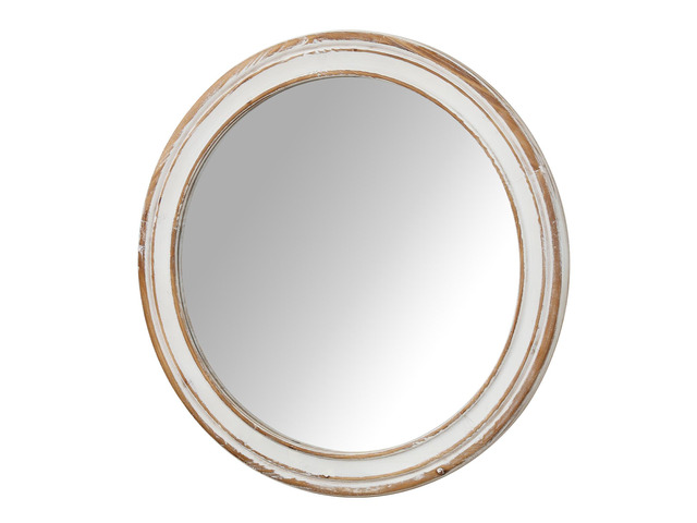 31.5 inches Round Wall Mirror for Bathroom Vanity, Wooden Farmhouse Circle Mirrors for Bedroom, Entryway, Living Room, Kithen Whitewash Edge...