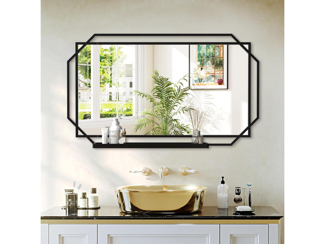 21*36 Ines Modern Vanity Mirror with Multi-functional Shelf, Large bathroom Mirror, Black Frame Decoration Mirror, Suitable for Bathroom, Living...
