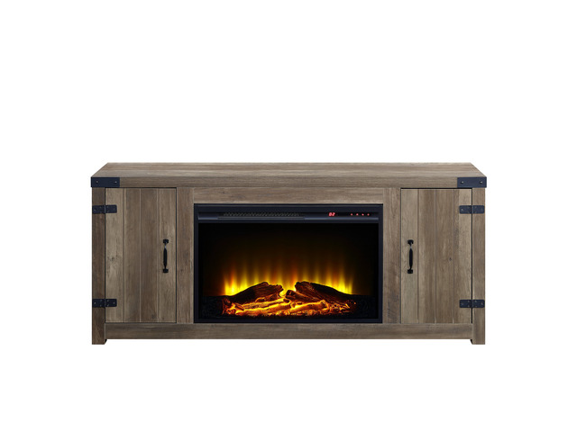 Tobias Rustic Oak Finish Fireplace With 2 Door Storage