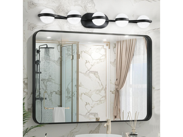 35' Modern Minimalist Bathroom Vanity Light, Led 5 Bulb Crystal Sand Acrylic Shades, Wall Mounted Decorative Lighting Fixture, Suitable for...