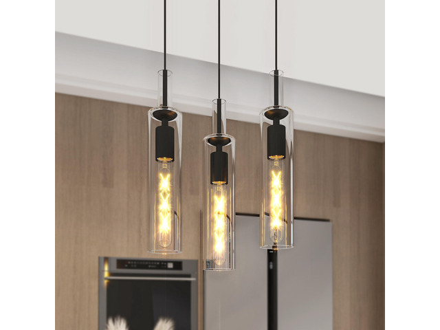 3 Pack Black Pendant Lights Kitchen Island (No Bulbs), Adjustable Modern Glass Pendant Light Over Island, industrial Pendant Light Fixtures for...