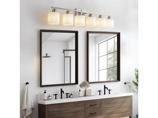 38' Bathroom Vanity Light, 6-Light Nickel Vanity Lights for Bathroom, Wall Sconce Lighting with Milky White Glass Shade, Wall Lights,Bath Vintage...