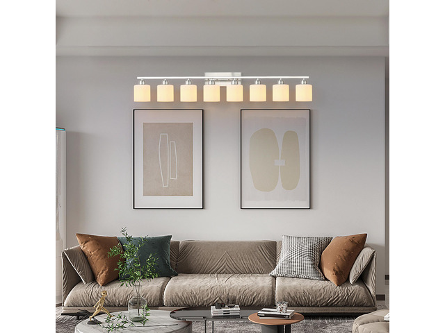 8-Light Bathroom Light Fixtures, 52inch Nickel Vanity Light with Milky White Glass Shade, Modern Bathroom Wall Lights Over Mirror, Farmhouse Wall...