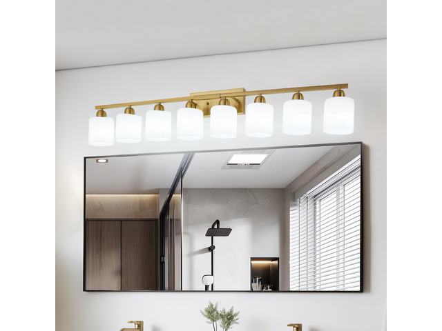 52inch Gold Bathroom Light Fixtures, Modern Bathroom Vanity Light with Milky White Glass Shade, Gold Wall Lamp Sconces for Mirror Bedroom, Living...