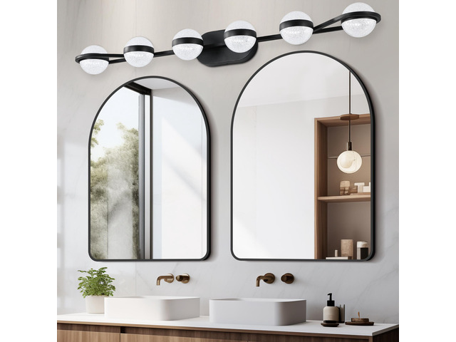 43' Black Minimalist Led Bathroom Vanity Light with Crystal Sand Acrylic Shades,6-Light Wall Mounted Decorative Lighting Fixture, Suitable for...