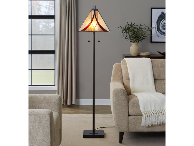 63' Floor Lamp in Oil Rubbed Bronze Metal with Brown and Cream Glass
