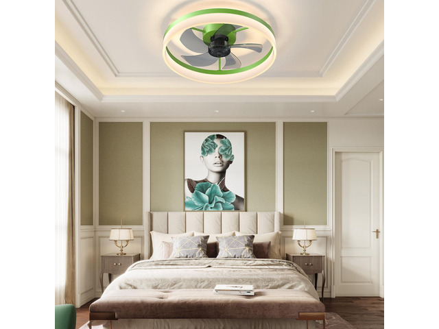 Ceiling Fans with Lights Dimmable Led Embedded installation Of Thin Modern Ceiling Fans(Green)