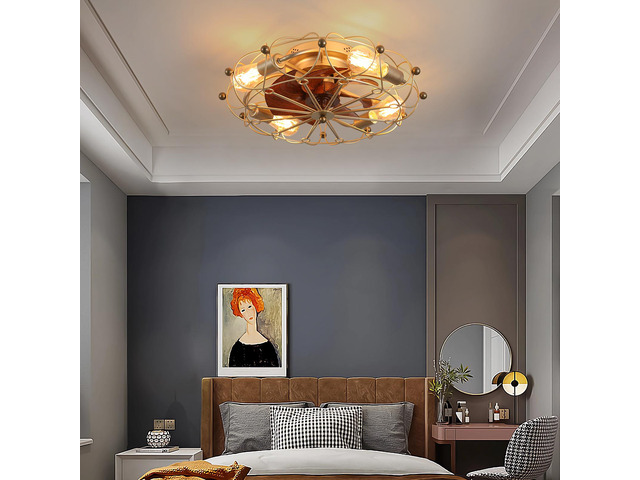 Low Profile Caged Ceiling Fan with Lights Remote Control, Embedded Modern industrial Ceiling Fan