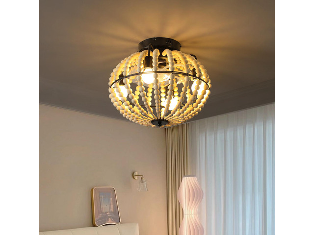 18' Bohemian Wood Beaded Ceiling Fan with Light, Flush Mount Caged Ceiling Fan, Rustic Farmhouse Low Profile Fan Light Fixture for indoor Home...