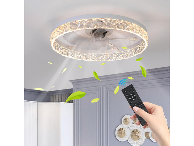 Modern Acrylic Ceiling Fan Light with Remote Control, Dimmable Led Chandelier, 6-Speed Adjustable, Quiet Motor, Flush Mount Design for Living Room,...