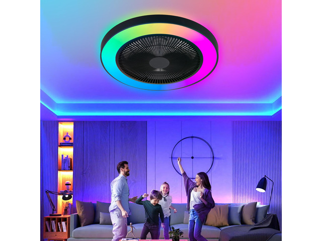 19-inch Black Ceiling Fan Light with Led Rgb Dimmable & Color-Changing, App & Remote Control, Modern Smart Ceiling Fan for Living Room, Bedroom,...