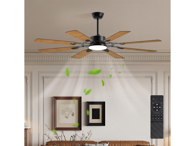 60 inch Ceiling Fan with Lights and Remote Control, 8 Plywood Blades, 6-Speed Noiseless Reversible Dc Motor, 3Cct, Windmill Ceiling Fan for Kitchen...