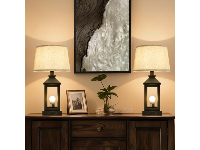 20.5in Black Farmhouse Bedside Table Lamp for Living Room, 3-Way Dimmable touch Control Modern Nightstand Lamp with 2 Light for Bedroom, Home,...