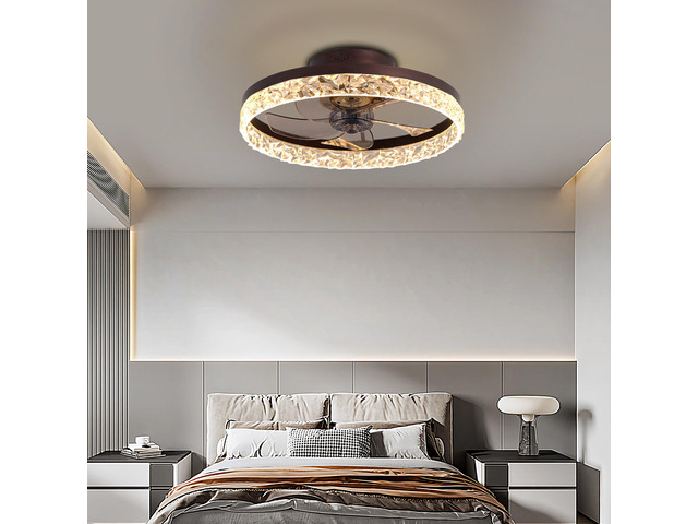 19.7' Ceiling Fans with Lights, Low Profile Ceiling Fan and Remote, Flush Mount Ceiling Fans, Stepless Dimmable Led Light, Brown Fixtures for...