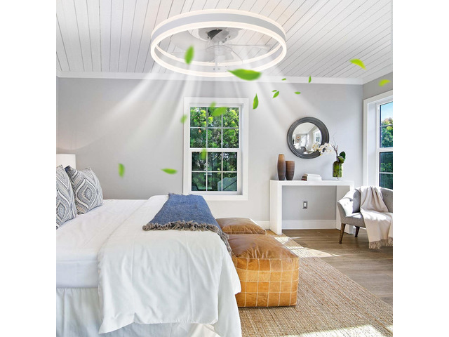 20' Flush Mount Ceiling Fans with Lights and Remote, 3000K-6000K Dimmable Led Fandelier Low Profile Chandelier Ceiling Fan for Bedroom Living Room,...