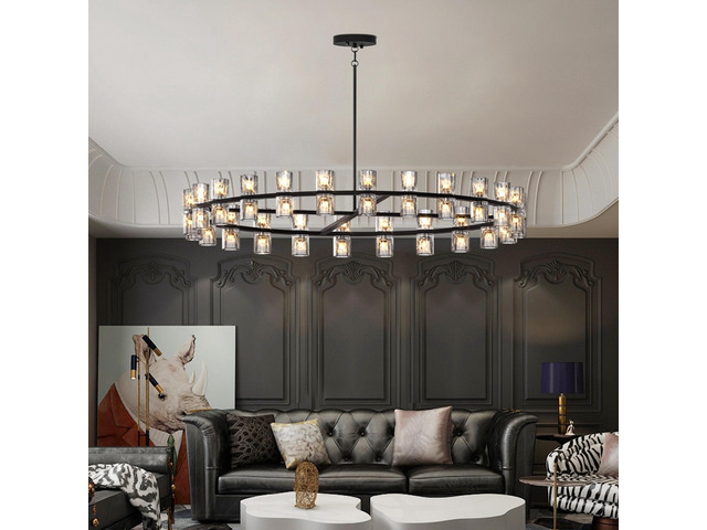 48 inches Luxury Chandeliers Crystal Living Room Decorative Lights Simple Modern Dining Room Led Lighting,for Home Decor (Bulbs included) Black