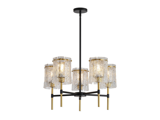 Modern 5-Light Black and Gold Chandelier, Textured Glass Pendant Light with Electroplated Gold Finish for Living Room Dining Room Not including The...