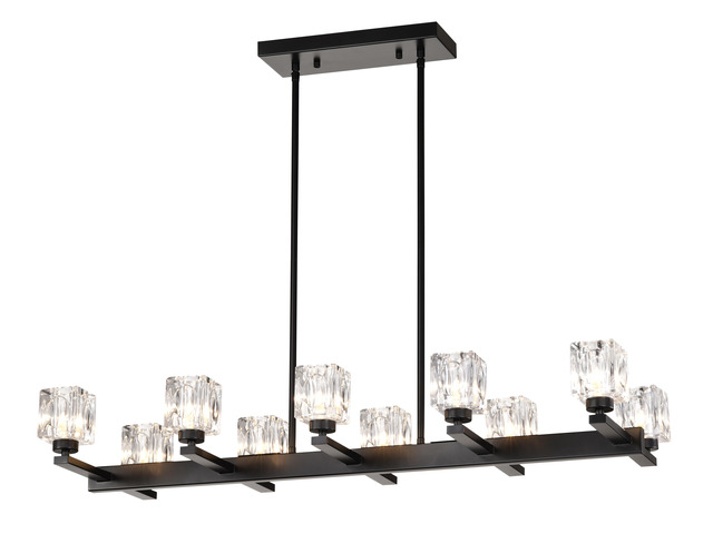 Chandelier for Dining Room, 10-Light Black Farmhouse Linear Pendant Light Fixture, Modern Crystal Hanging Lighting Chandelier for Kitchen Island,...