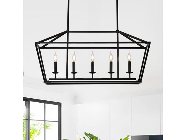 5-Light Farmhouse Kitchen Island Lighting,5 Light industrial Linear Chandelier for Dining Room Metal Matte Black Finish Hanging Pendant Light...