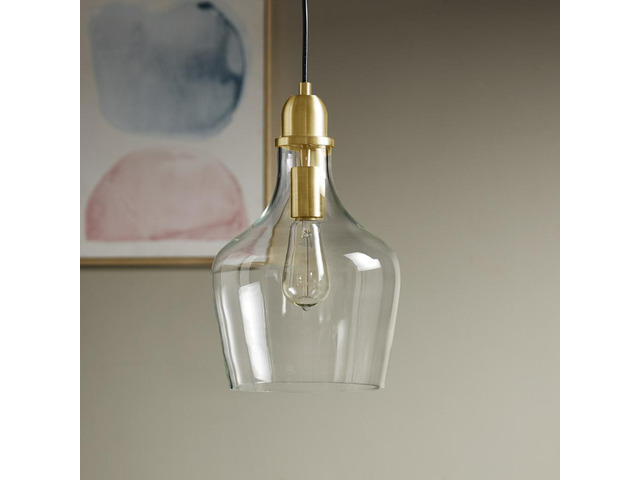 Bell Shaped Hanging Glass Pendant Light Gold/Clear Dia.9'