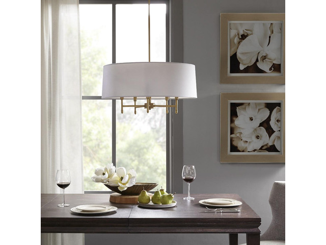 5-Light White Drum Shade Chandelier