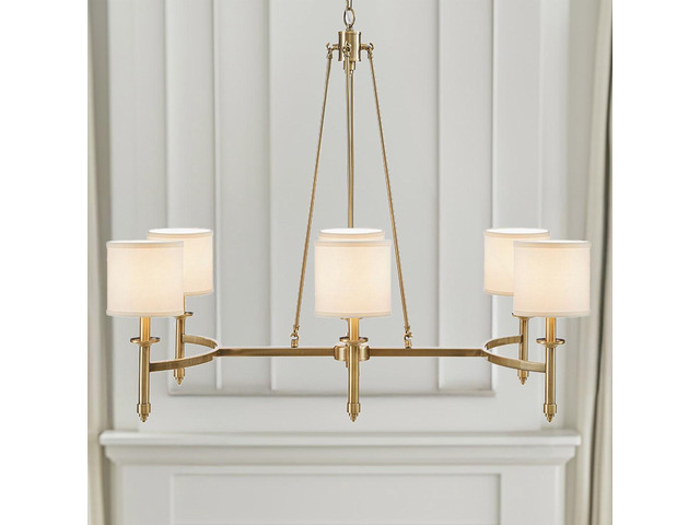 6-Light Chandelier with Fabric Drum Shades Antique Gold See Below