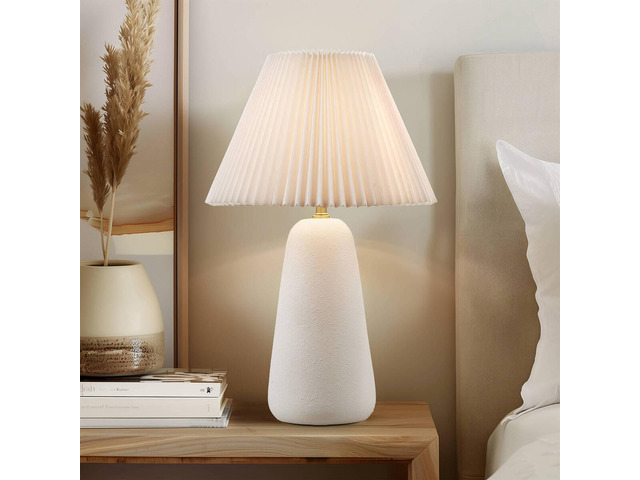 Textured Ceramic Table Lamp with Fluted Fabric Shade White See Below