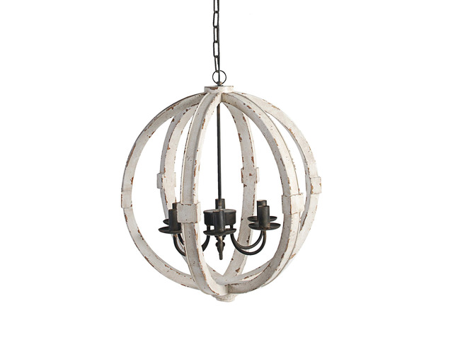 22 inch 6 Light Wood Chandelier, Candelabra Style,Classic, White Finish