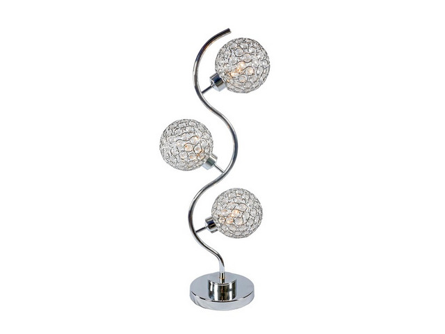 Denise 32 inch Table Lamp, Metal Frame, Round Base Glass, Crystals, Silver